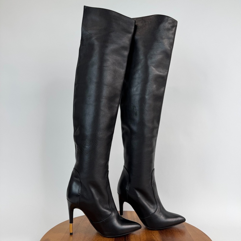 Womens Tom Ford Black Leather Embellished Over The Knee Boots Size EU 35.5 GUC